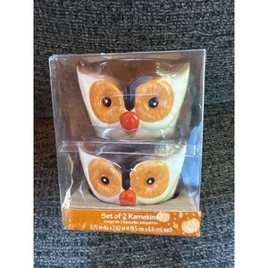 Walmart Owl Ramekin Set of 2 Brown Ceramic Oven Safe Baking Dishes
